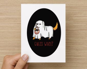 Guess Who? Dog Halloween Costume Recycled Paper Folded Greeting Card