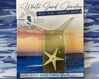 White Sand Jewelry from the Jersey Shore (Belmar) - 1.2 x 2” Rectangular Pendant