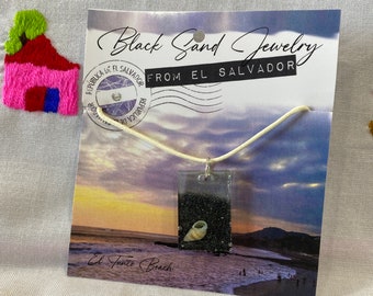 Black Sand Jewelry from El Salvador - 0.75 x 1.25” Rectangular Pendant