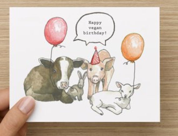 Happy Vegan Birthday Recycled Paper Folded Greeting Card Etsy