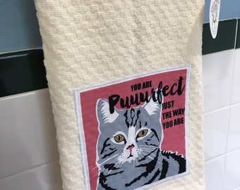 Vous êtes Purrfect Blanc et Gris Chat Invité Serviette à Main