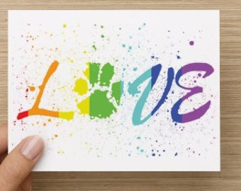 Love Rainbow Pawprint LBTGQ Recycled Folded Greeting Card