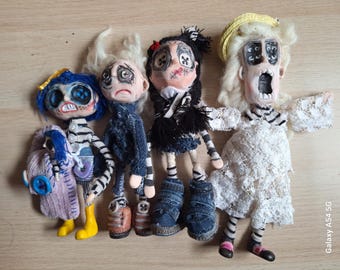 Coraline Jones & Ghost Children Art Dolls: Handmade Button-Eyed Collectibles