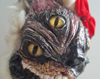 Creepy Witch Cat Art Doll: Handmade Halloween Horror Decoration