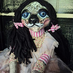 Hand made unique vintage old doll. Ragdoll. Victorian dress. Cat doll. Hauntedsoulsartdolls