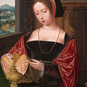 Fine Art Giclee Print of &quot;Lady Reading (Saint Mary Magdalene)&quot; by Master of the Female Half Lengths, an Oil on Panel Painting from 1500s
