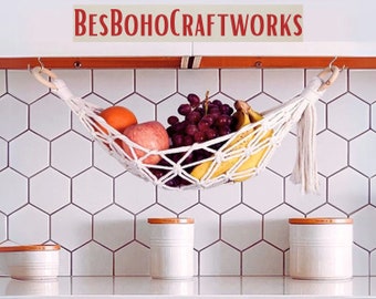 Under Cabinet Fruit and Vegetable Hammock Hanging Fruit Basket Macrame Hanging Veggie Kitchen Storage Last Minute Mothers Day Gift Macramé