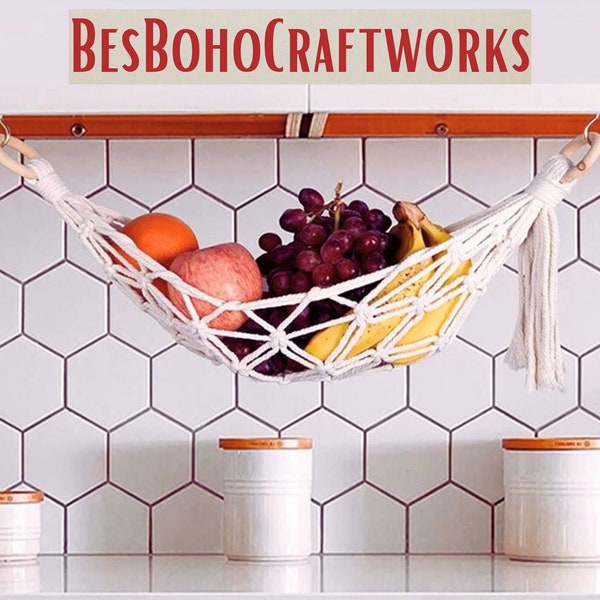 Under Cabinet Fruit and Vegetable Hammock Hanging Fruit Basket Macrame Hanging Veggie Kitchen Storage Last Minute Mothers Day Gift Macramé