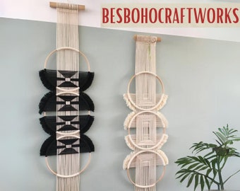 Macrame Mandala Cerchio Appeso a parete Rotondo in fibra di arte da parete Rotondo da parete Mandala Decor Opera d'arte minimalista Arazzo moderno di metà secolo appeso