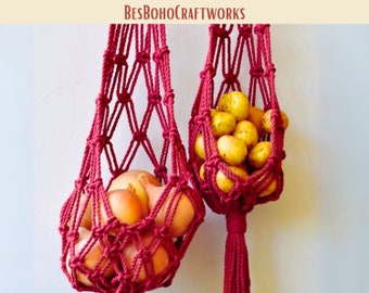 Macrame Vegetable Holder for Kitchen Crochet Hanging Basket Tear Drop Fruit Holder Boho Fruit Holder Storage Gift For Mom Vegetable Hammock