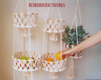 Multi Tier Macrame Hanging Basket MacraméFruit Storage Container  Hanging Veggie Kitchen Storage Last Minute Mothers Day Gift