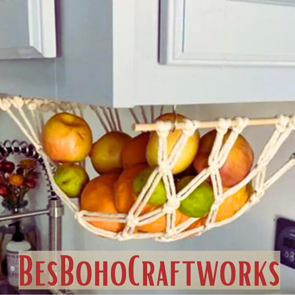 Macrame Hanging Fruit Basket Under Cabinet Fruit and Vegetable Hammock Storage And Organization Kitchen Counter Space Saver Kitchen&Dining