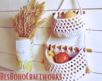 Macrame Hanging Fruit Basket Vegetable Hammock Fruit Veggie Hammock Kitchen Storage Produce Organization Kitchen Counter Space Saver