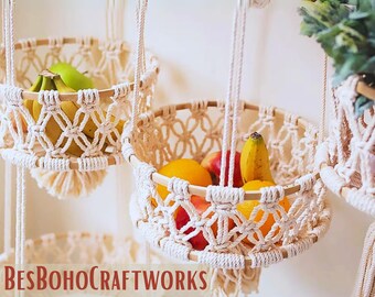 Multi Tier Macrame Hanging Basket MacraméFruit Storage Container  Hanging Veggie Kitchen Storage Last Minute Mothers Day Gift