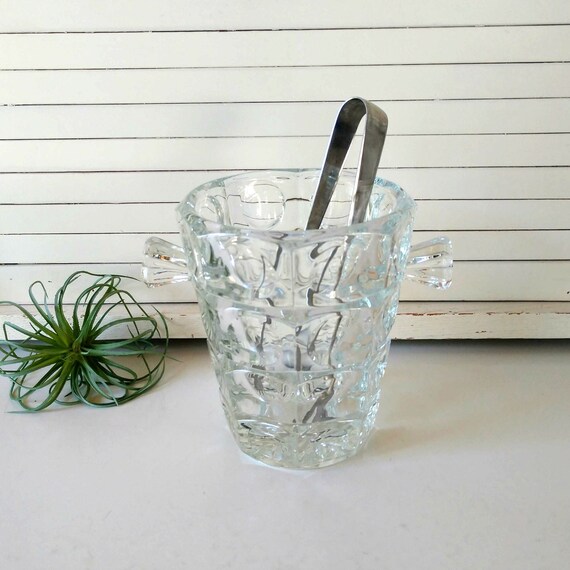 Crystal Ice Bucket and Tongs Vintage Ice Set Ice Buckets Drink