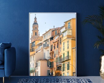 Heldere Franse stadsfotografieprint, zomerstraatboho-decor, kleurrijke architectuurprint, downloadbare muurkunst