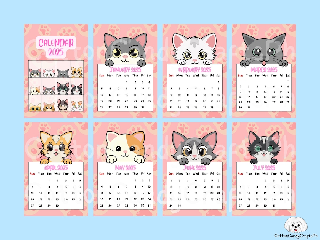Cat Calendar 2025, Calendar 2025, Printable Desk Calendar, Mini