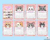 Cat Calendar 2025, Calendar 2025, printable desk calendar, mini calendar, PDF, PNG