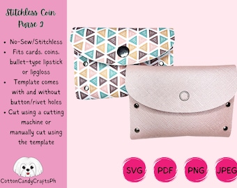 No-Sew Coin Purse | Stitchless Coin Purse SVG Template | No-Sew Card Wallet Template | Faux Leather Purse Template | Coin Wallet Coin Pouch