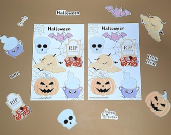 Cute Printable Halloween Sticker Sheet | Halloween Stickers PNG Bundle | Digital Stickers | Printable Sticker Sheet Bundle | Halloween PNG