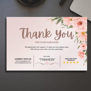 Modelo de cartão de desconto de agradecimento, cartão de agradecimento, modelo de cartão de visita para impressão, cartão de visita faça você mesmo, cartão editável, modelo Canva, digital