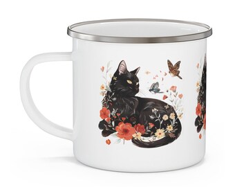 Enamel Black Cat Camping Mug