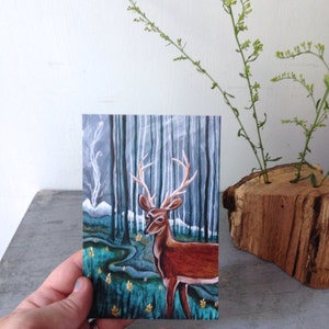 Smoke Signals, blank post card, deer buck, forest woodland wild adventure, glossy finish 4 x 6 image 1