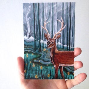 Smoke Signals, blank post card, deer buck, forest woodland wild adventure, glossy finish 4 x 6 image 2