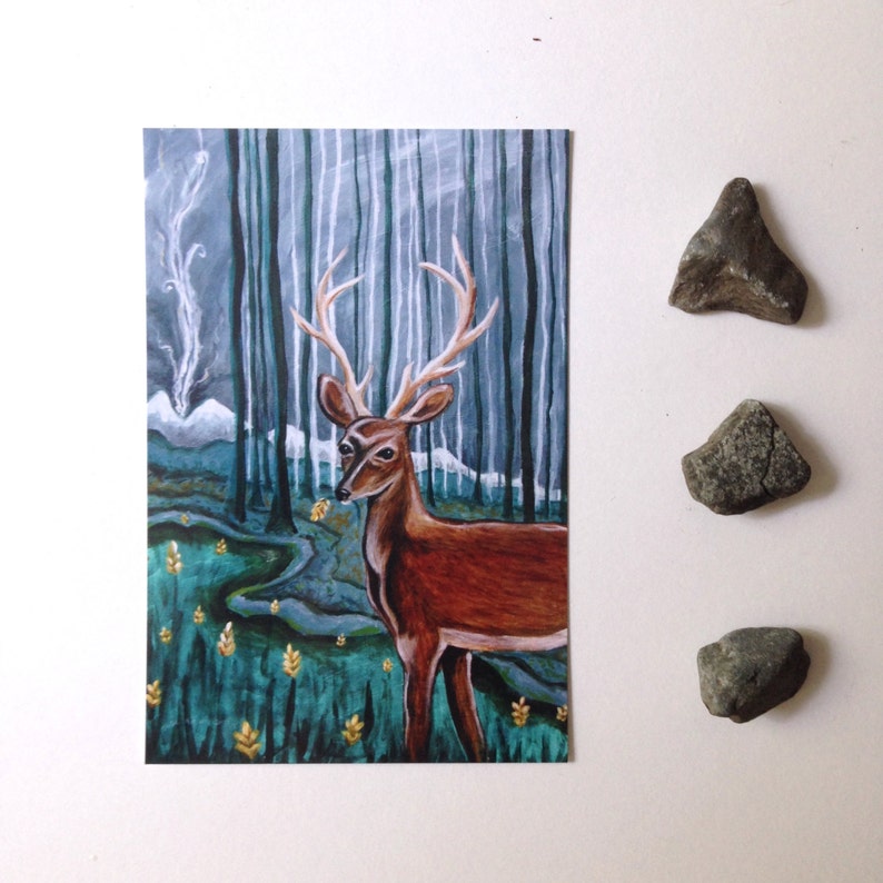 Smoke Signals, blank post card, deer buck, forest woodland wild adventure, glossy finish 4 x 6 image 4