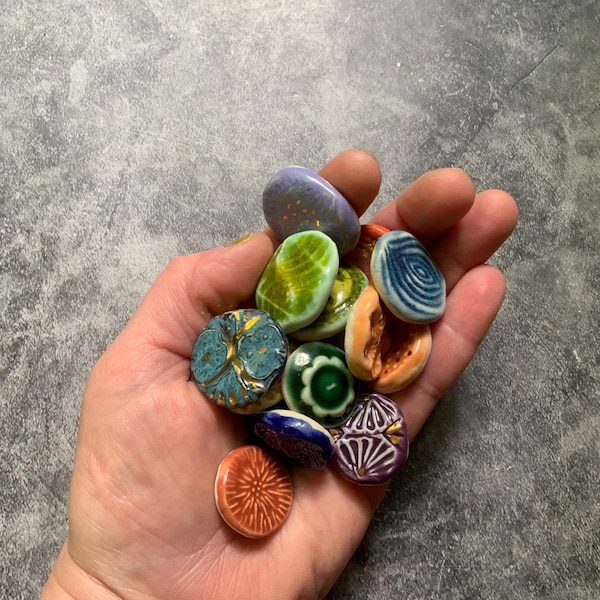 10 random ceramic magnets, home decor, shellieartist, housewarming gift, beach house, gold luster, random grab bag, colorful