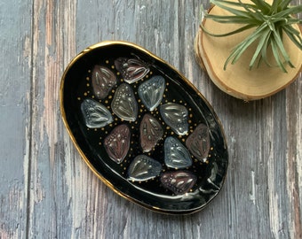 Butterfly wing stamped ceramic dish, wonky ceramic plate, shellieartist, chef gift, appetizer plate, kitchen decor, gold luster
