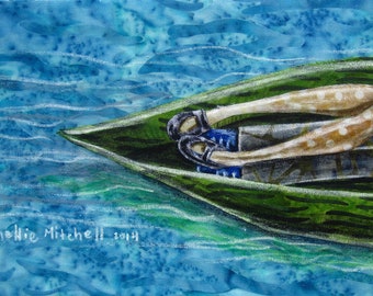 Drifting, river house decor, in a boat, blue waters, anniversary gift, wedding gift, shellieartist, home decor, 8.5 x 11 archival print