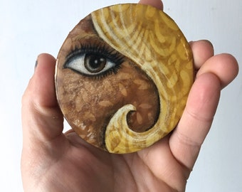 Unique gift, eye piece, brown eyed girl, gifts for her, tiny art, birthday gift, original art, shellieartist, woodlice artwork