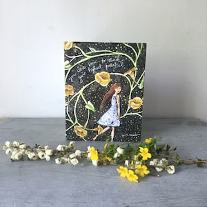 Carte vierge, carte illustrée, carte pour elle, artiste coquillage, citation inspirante, fleur de lune jaune, courrier postal, édifiant, finition brillante