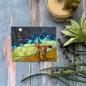 Fox card, flat note card, Fox Moon, baby shower card, illustrated blank card, woodland fox, full moon, glossy finish