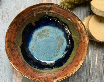 Copper blue and black bowl, ceramic bowl, boho kitchenware, decorative bowl, shellieartist, hand built pottery, porcelain bowl, butterfly