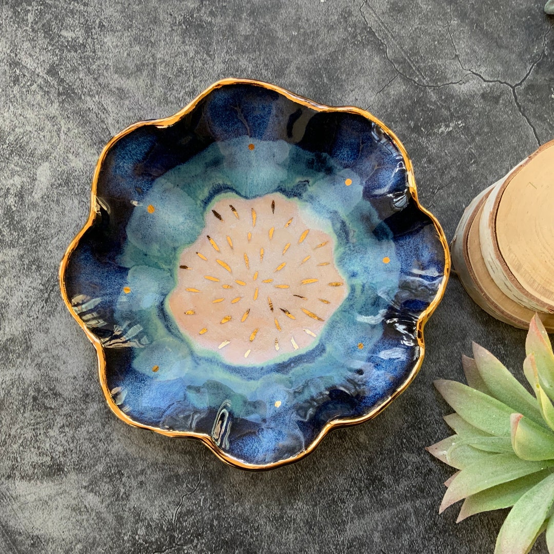 Pink and Blue Ceramic Bowl Gold Luster Boho Kitchenware Etsy