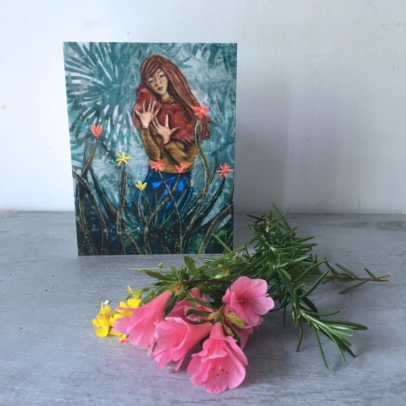 Country girl chicken love Blank notecard illustrated card image 0