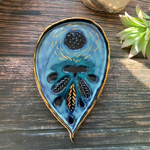 Flying bird plate, ceramic plate, shellieartist, one of a kind, porcelain, gold luster, appetizer plate, kitchen decor, nature inspired