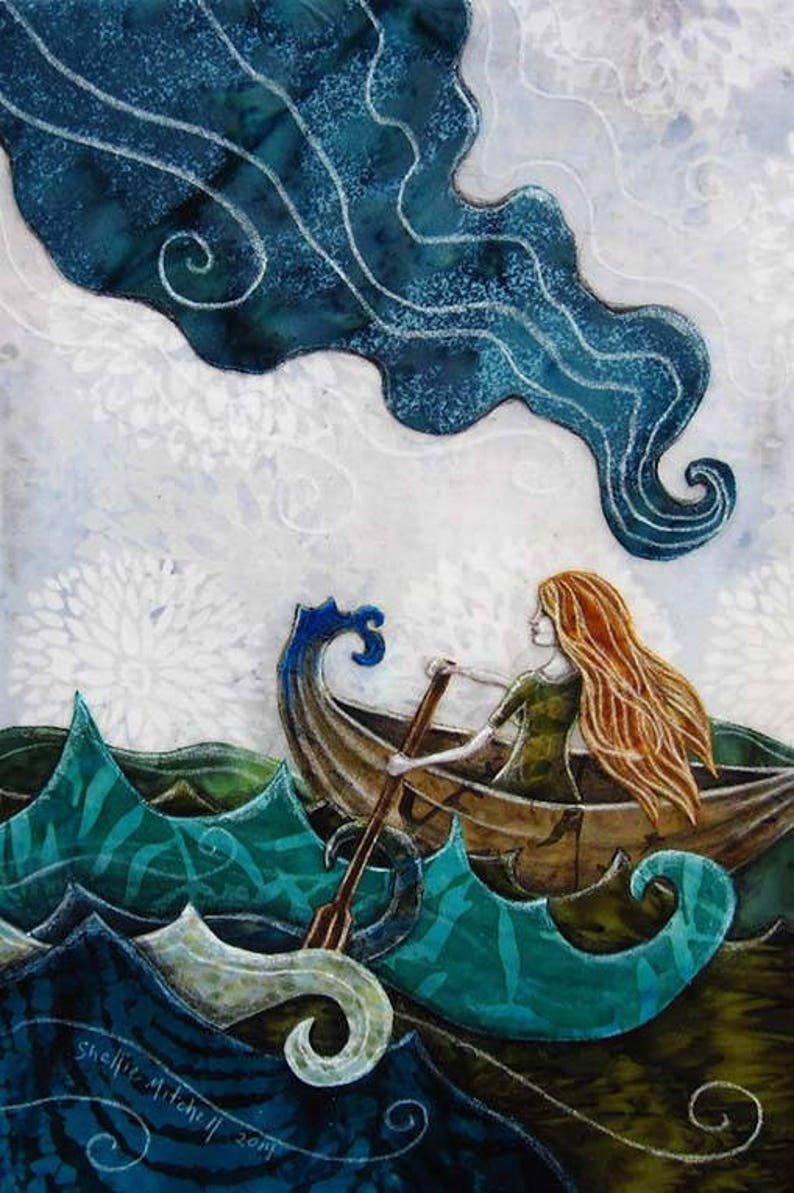 Gift for her, unique nursery decor, ocean art, She never looked back, adventure dreamer, girl in a boat, 8.5 x 11 Reproduction Print 