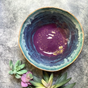 Purple and blue ceramic ramen bowl, white clay bowl, boho kitchenware, decorative bowl, shellieartist, hand built, lace pattern