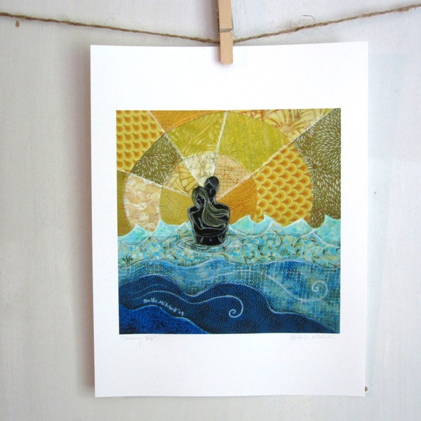 Skinny Dip, beach lovers romance, summer swim ocean, 8.5 x 11 Archival Print