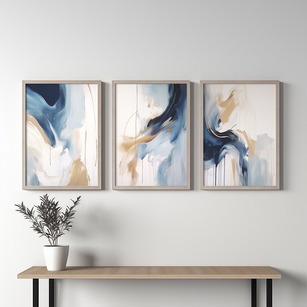 Navy Blue Wall Art Set of 3 Printable Wall Art Modern Wall Art Blue ...