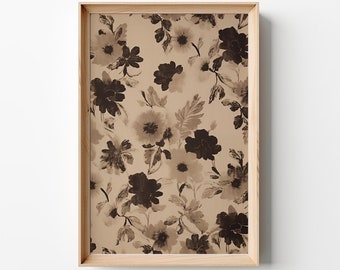 Neutral Abstract Floral Pattern Downloadable Print | Botanical Japanese Wall Art | Minimalist Large-Scale Botanical Printable 002