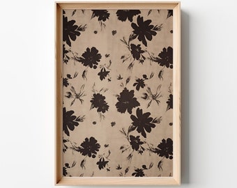 Neutral Abstract Floral Pattern Downloadable Print | Botanical Japanese Wall Art | Minimalist Large-Scale Botanical Printable 001