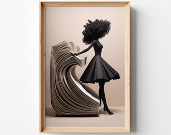 Story Wave Original, Digital Download, Black Woman Portrait, AI Art, Printable Wall Art, Modern Wall Decor. GPT4