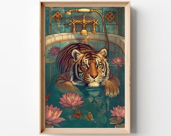 Maximalist wall art, Printable eclectic wall art, Feminist Wall Decor, Digital wall art, Colorful Poster, Trendy Tiger , Digital download .