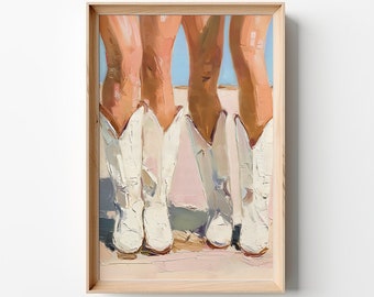 Coastal Cowgirl Printable Poster Print, Boots Trendy, Preppy Cowgirl Dorm Room Wall Art Decor, Girly Digital Download Aesthetic Blue Pink