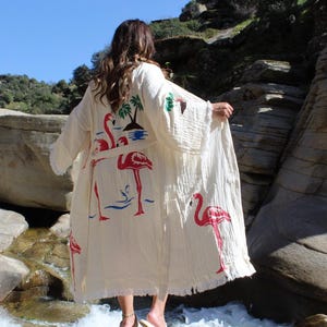 Boho Beach Kimono, Organic Cotton Muslin Kaftan, Dressing Gown, Handmade Bathrobe, Boho Morning Robe, Festival Robe, Kaftan Summer Beachwear