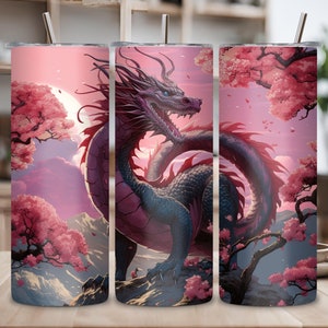 Sakura Dragon Tumbler, Cherry Blossom Dragon Coffee Cup, Fantasy Gift, 20OZ Tumbler, 22OZ Tumbler, 30OZ Tumbler